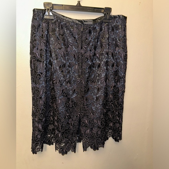 Navy crochet lace overlay skirt; dressy satin lined - Picture 3 of 8